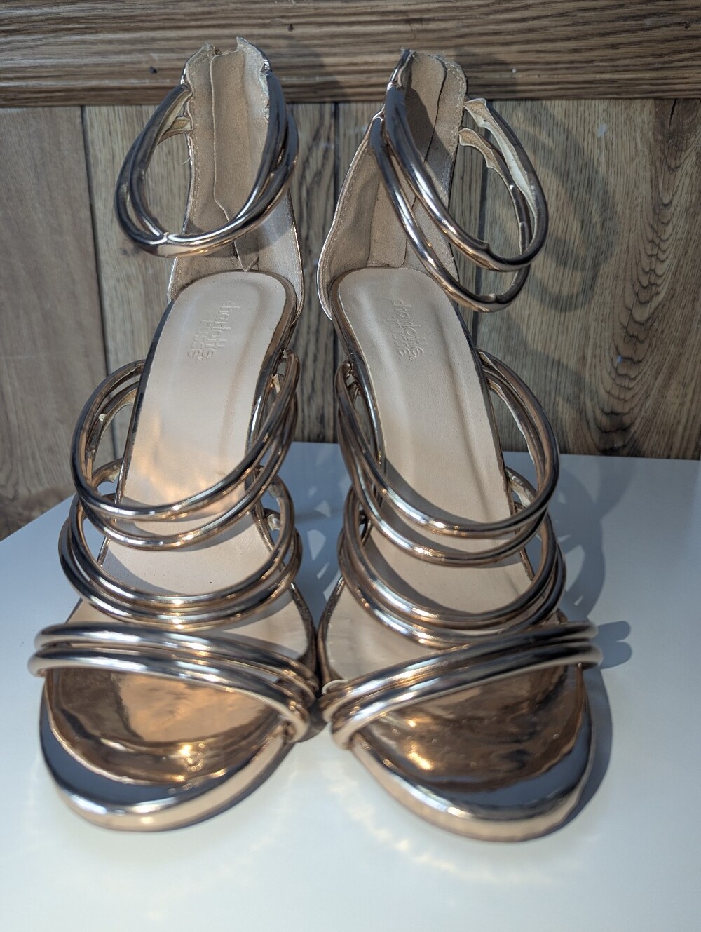 Charlotte Russe Rose Gold Multi-Strap High Heel Sandals